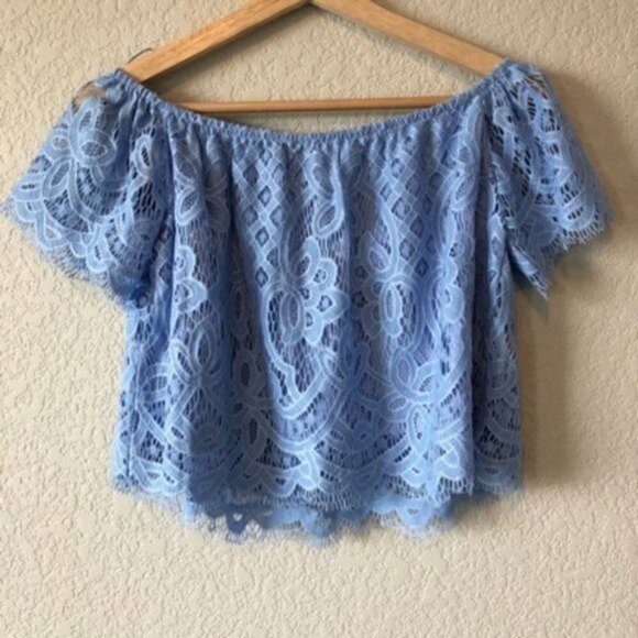 Express Light Blue Lace Off Shoulder Crop Top XS - Picture 3 of 3